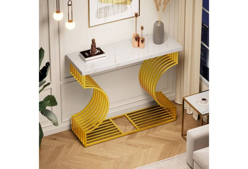 PXloue Konsolentisch Moderne Konsole mit goldener Metallbasis und stilvollem Design, Eleganter minimalistischer Tisch – perfekte Ergänzung für Ihr Zuhause. von PXloue