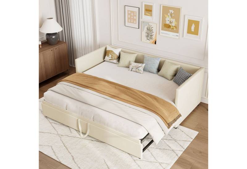 PXloue Polsterbett Daybett Tagesbett Ausziehbett (Ohne Matratze), Schlafsofa,mit Unterbett 90x200cm/180x200cm und Lattenrost,Samt von PXloue