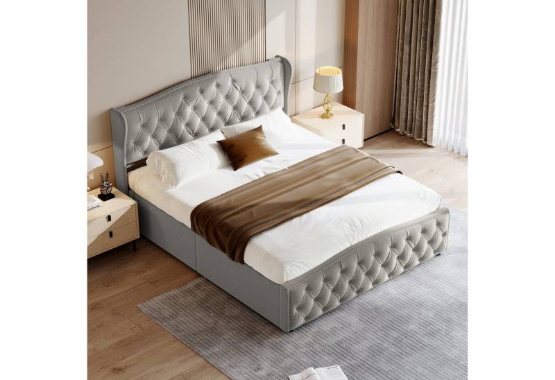 PXloue Polsterbett Elegantes Polsterbett mit Kopfteil und Knopfheftung, Luxuriöses Design mit edlem Stoffbezug und dekorativen Metallnägeln von PXloue