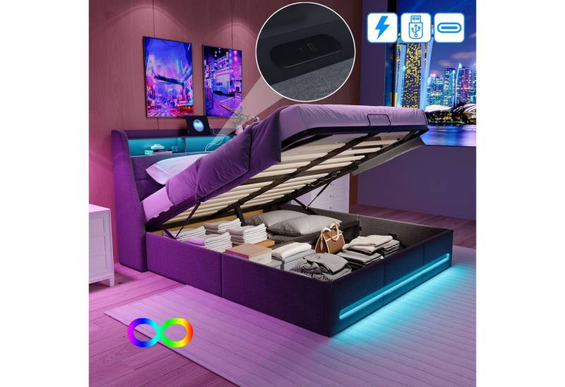 PXloue Polsterbett Funktionsbett Stauraumbett, Doppelbett,Hydraulischer Hubbettkasten und Lattenrost,Leinen,160x200cm PXloue Polsterbett Funktionsbett Stauraumbett, Doppelbett,Hydraulischer Hubbettkasten und Lattenrost,Leinen,160x200cm von PXloue