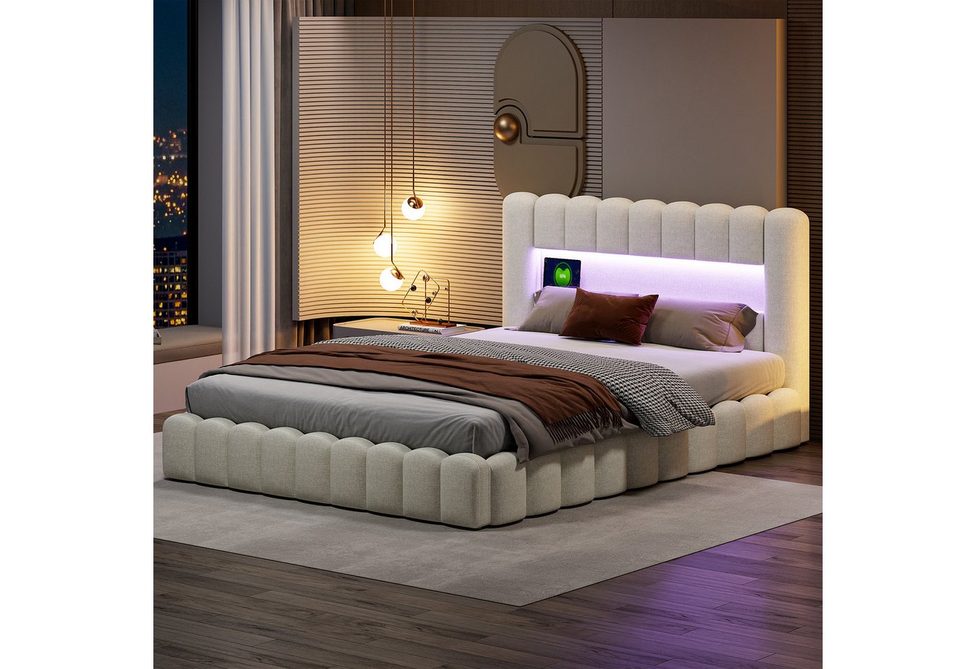 PXloue Polsterbett Modernes Polsterbett mit LED-Beleuchtung und USB-Anschluss, Komfortables Bett mit Stauraum und LED-Fernbedienung. PXloue Polsterbett Modernes Polsterbett mit LED-Beleuchtung und USB-Anschluss, Komfortables Bett mit Stauraum und LED-Fernbedienung. von PXloue