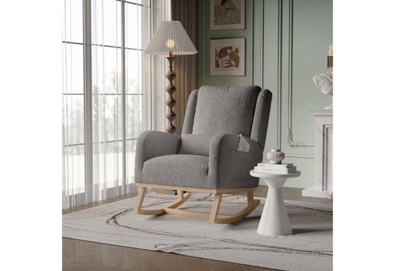 PXloue Schaukelstuhl Ergonomischer Schaukelstuhl mit Nackenstütze und feuerfester Basis (1 St), Teddy-Samt-Schaukelstuhl mit verstellbarer Fußstütze und Seitentaschen von PXloue