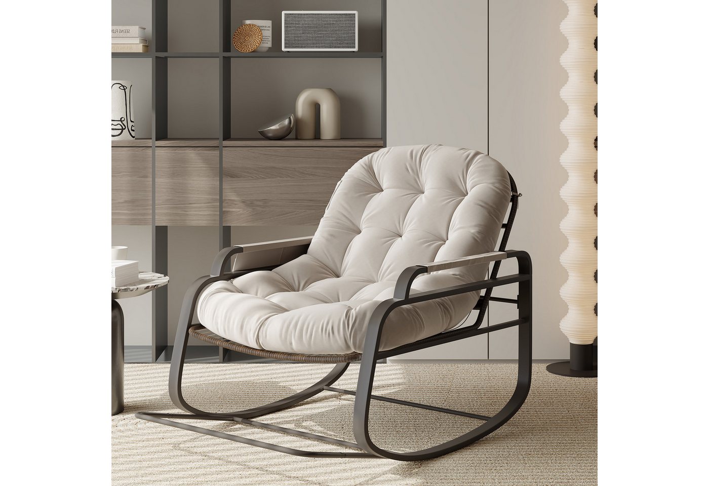 PXloue Schaukelstuhl Stillsessel Relaxsessel Loungesessel, Mit Klappbare Fußstützen, Ablagefunktion,Rattanstuhl mit Stahlrahmen PXloue Schaukelstuhl Stillsessel Relaxsessel Loungesessel, Mit Klappbare Fußstützen, Ablagefunktion,Rattanstuhl mit Stahlrahmen von PXloue