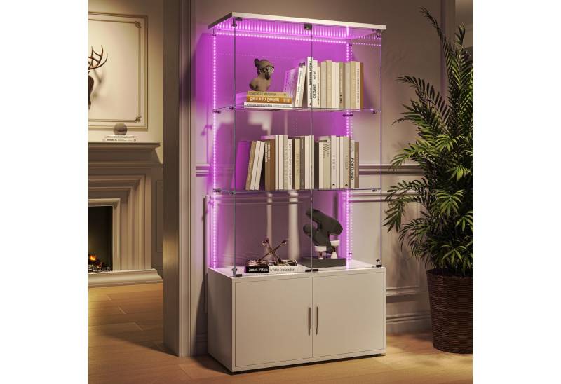 PXloue Standvitrine Matt Glasvitrine mit LED-Beleuchtung und Stauraum Wohnzimmerschrank mit Glastüren und 1 Schubladen PXloue Standvitrine Matt Glasvitrine mit LED-Beleuchtung und Stauraum Wohnzimmerschrank mit Glastüren und 1 Schubladen von PXloue