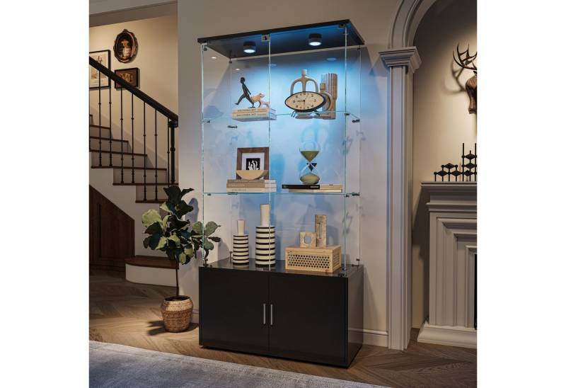 PXloue Standvitrine Matt Glasvitrine mit LED-Beleuchtung und Stauraum Wohnzimmerschrank mit Glastüren und Schubladen PXloue Standvitrine Matt Glasvitrine mit LED-Beleuchtung und Stauraum Wohnzimmerschrank mit Glastüren und Schubladen von PXloue