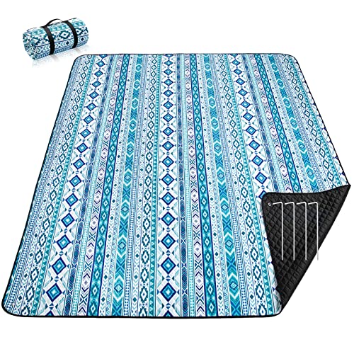 PY SUPER MODE Picknickdecken, extra groß, wasserdicht, faltbar, Outdoor-Stranddecke, übergroß, 210.8x200.7 cm, sanddicht, 3-lagige Picknickmatte für Camping, Wandern, Konzerte (Blaugrün, Boho) von PY SUPER MODE