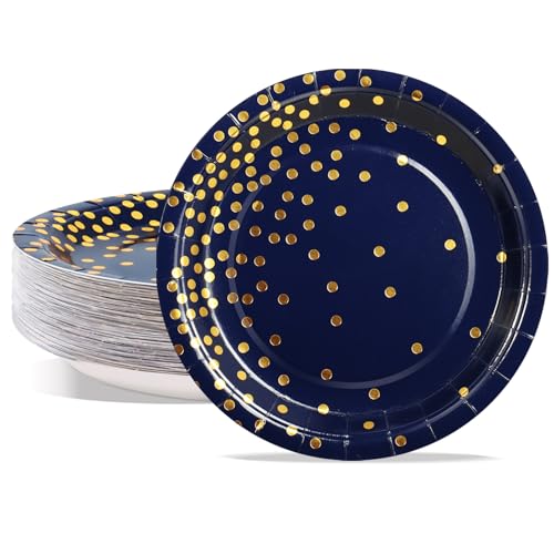 PYAILI 50Stück Pappteller, Partyteller Kindergeburtstag Teller Set 18 CM Partygeschirr Set, Tiefblau Gold Einweg Papier Teller zum Abschlussfeier, Silvester, Kindergeburtstag, Geburtstag PYAILI 50Stück Pappteller, Partyteller Kindergeburtstag Teller Set 18 CM Partygeschirr Set, Tiefblau Gold Einweg Papier Teller zum Abschlussfeier, Silvester, Kindergeburtstag, Geburtstag von PYAILI