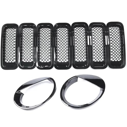 PYCJNFC 9Pcs Kühlergrill Grill Mesh Grille Einsatz Kit Stil Scheinwerfer Lampe Abdeckung Trim Für Jeep Patriot 2011-2016(Black) von PYCJNFC