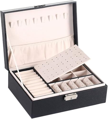 PYENHDI Schmuckkästchen, Multifunktionale Schatulle aus PU-Leder, doppellagig, großes Fassungsvermögen, Schmuck-Organizer von PYENHDI