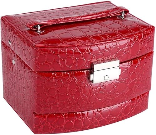 PYENHDI Schmuckkästchen, Schmuck-Aufbewahrungsbox mit 3 Schichten for Damen, Halsketten, Ringe, Geschenk, Haushaltswaren (rot) von PYENHDI