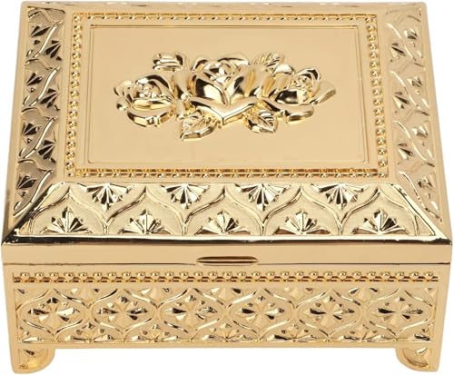 PYENHDI Schmuckkästchen, Schmuckschatulle im Vintage-Stil mit geprägter Rose und Samtfutter (Gold) von PYENHDI