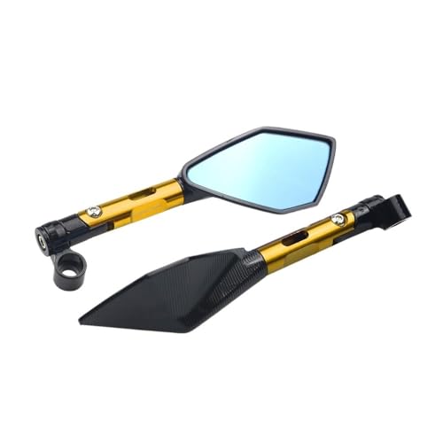 PYGVGALPPK Universeller CNC-Aluminium-Motorrad-Lenkerrückspiegel, Blauer Blendschutzspiegel, passend for Honda, passend for Yamaha, passend for Suzuki, passend for Roller(Short Gold) von PYGVGALPPK