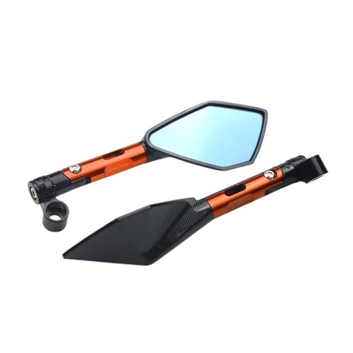 PYGVGALPPK Universeller CNC-Aluminium-Motorrad-Lenkerrückspiegel, Blauer Blendschutzspiegel, passend for Honda, passend for Yamaha, passend for Suzuki, passend for Roller(Short Orange) von PYGVGALPPK