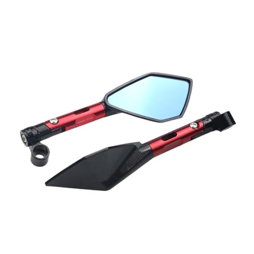 PYGVGALPPK Universeller CNC-Aluminium-Motorrad-Lenkerrückspiegel, Blauer Blendschutzspiegel, passend for Honda, passend for Yamaha, passend for Suzuki, passend for Roller(Short Red) von PYGVGALPPK