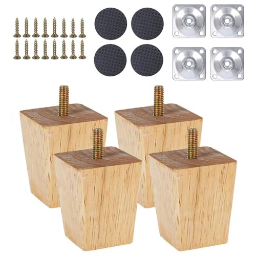 PYKJXW Sofa Ersatzbeine, 4 PCS Pack Möbelbeine Aus Holz, 50mm Tischbeine Holz Mit Schrauben Und Filzgleiter, Möbelfüße Aus Holz, Holzfarbe Aus Eiche für Stühle Und Sofa von PYKJXW