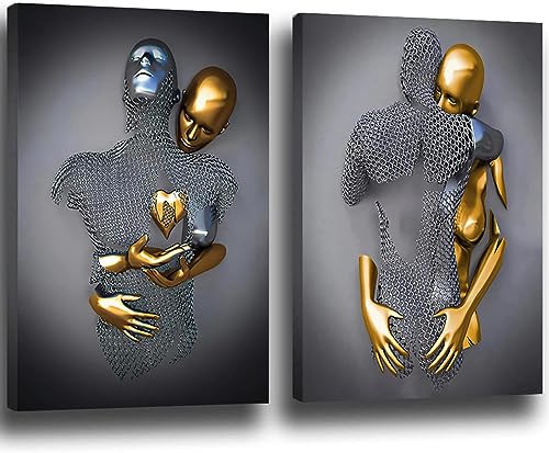 3D Liebhaber Skulptur Poster Metall Figur Statue Kunst Leinwand Gemälde Romantisch Abstrakt Poster und Drucke Modernes Wohnzimmer Heimdekoration - Ohne Rahmen (2pcs-40x60cm,Figur-1) von PYNVDD