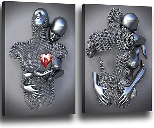 3D Liebhaber Skulptur Poster Metall Figur Statue Kunst Leinwand Gemälde Romantisch Abstrakt Poster und Drucke Modernes Wohnzimmer Heimdekoration - Ohne Rahmen (2pcs-40x60cm,Figur-2) von PYNVDD