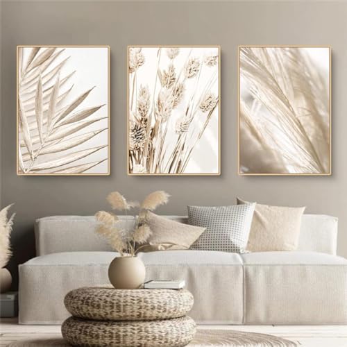 3er Set Poster Boho Pampasgras Bilder,Schilf Natur Leinwandbilder, Moderne Wandbilder,Bilder Wohnzimmer Deko Schlafzimmer,Ohne Rahmen (Bild-01,60x90cm*3Pcs) von PYNVDD