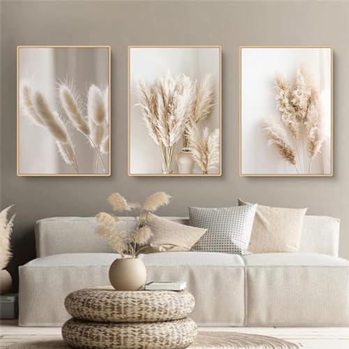 3er Set Poster Boho Pampasgras Bilder,Schilf Natur Leinwandbilder, Moderne Wandbilder,Bilder Wohnzimmer Deko Schlafzimmer,Ohne Rahmen (Bild-02,60x90cm*3Pcs) von PYNVDD