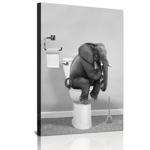 Nette Zeitung Tier Wand Kunst Schwarz und Weiß Leinwand Gedruckte Kabine Badezimmer Dekoration Badewanne Wand Bild, Rahmenlos (Elefant,1pcs-20x30cm) von PYNVDD