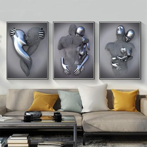 Romantisch Umarmendes Paar Skulptur Poster 3D Liebhaber Skulptur Poster Metall Figur Statue Kunst Leinwand Gemälde - Ohne Rahmen (3pcs-50x70cm,Figur-3) von PYNVDD