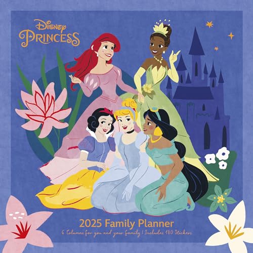 Pyramid - Disney Princess 2025 Familienplaner, 30x30cm, Familienkalender für Disney Princess Fans, Planer mit 6 Terminspalten und Sticker Sheet, nachhaltig nur mit Papierumschlag von Pyramid Europe