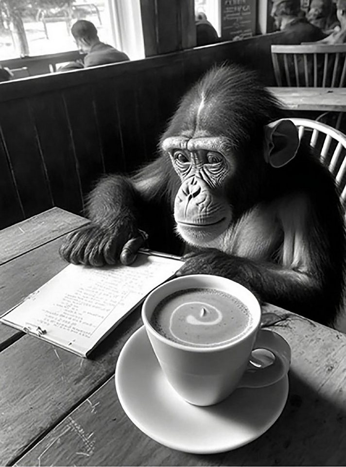 PYRAMID Kunstdruck Hipster Chimp Kunstdruck Schimpansin trinkt Kaffee 30 x 40 cm von PYRAMID