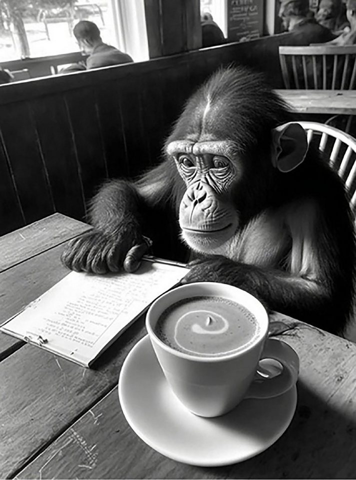 PYRAMID Poster Hipster Chimp Kunstdruck Schimpansin trinkt Kaffee 30 x 40 cm von PYRAMID