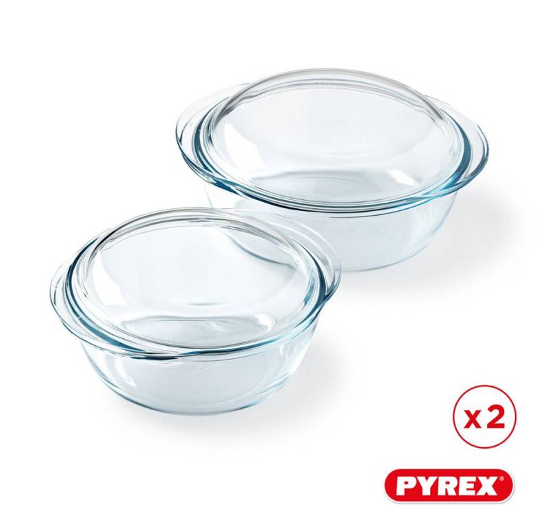 PYREX Auflaufform Pyrex 4 in 1 – Runde Kasserollen aus Borosilikatglas 2-teilig von PYREX