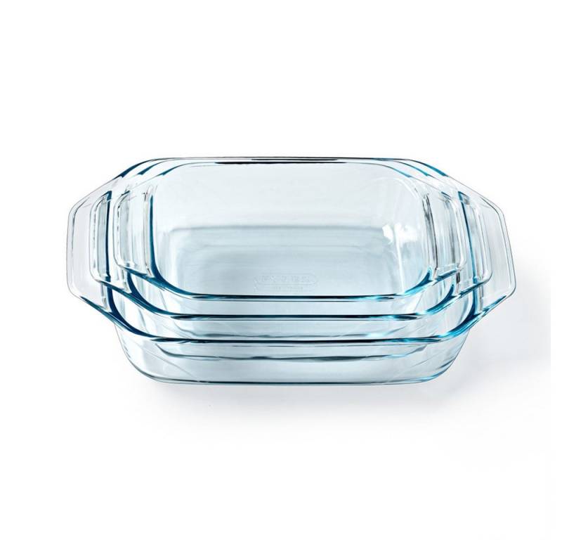 PYREX Auflaufform Pyrex Let's Share Auflaufformen-Set 3-teilig rechteckig, Made in France, stapelbar, hitzebeständig von PYREX