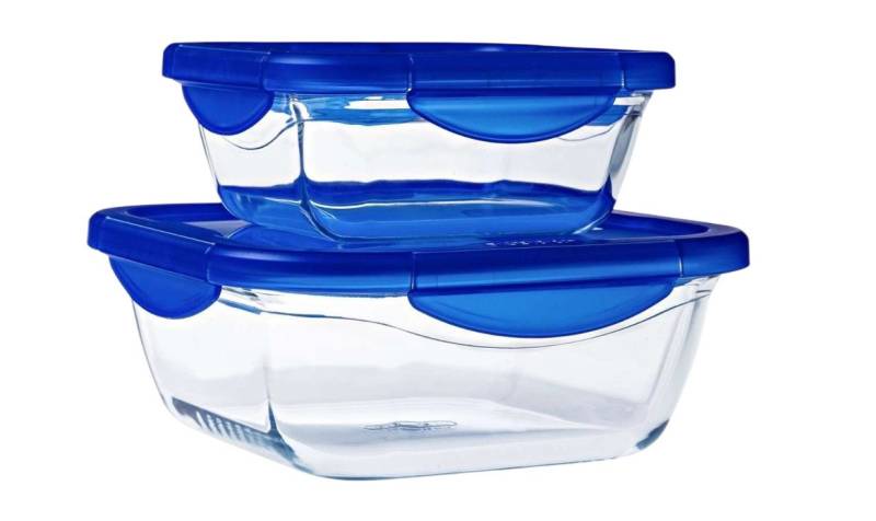 PYREX Frischhaltedose Cook&Go - Set aus 2 luft- und tropfdichten Frischhaltedosen, (Set, 2er-Set, quadratisch), hitzebeständiges Glas, Made in France, stapelbar, BPA-frei von PYREX