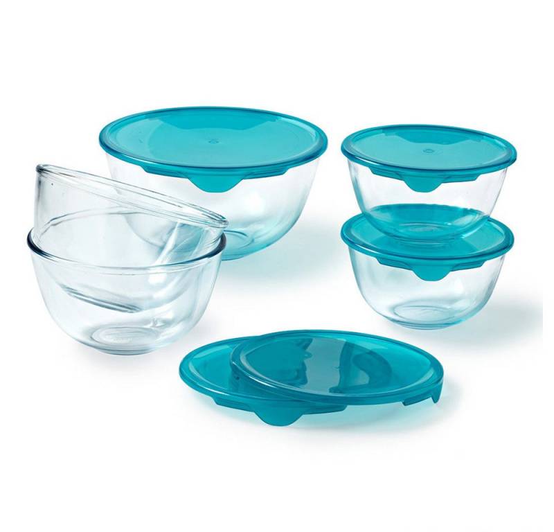 PYREX Frischhaltedose Pyrex Cook & Enjoy Schüssel-Set mit Deckel 5-tlg, (Set, 5-tlg Set, ineinander stapelbar), Made in France, stapelbar von PYREX