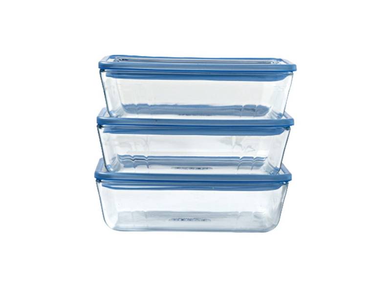 PYREX Frischhaltedose Zero Plastic - Bundle bestehend aus 3 Frischhaltedosen 1,5l, (3er-Set, 3er-Set, rechteckige Form, inkl. Glasdeckel), Zero Plastic, nachhaltiges Glas-Set von PYREX