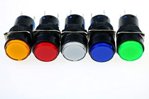 16 mm DC 12 V LED-Drucktastenschalter, blau, grün, rot, gelb, weiße Lampe, feste Drucktastenschalter, verriegelnd, Push-On-Start MYQZHOU (Color : Blue) von PYRJLMYQ