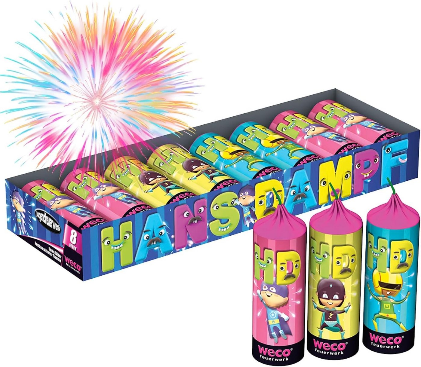 PYROHELD Geburtstagskerze XXL Jugendfeuerwerk Set Hans Dampf - 8 Teilig Silvester Kinder (8er Set, 1-tlg., 8-teilig) von PYROHELD