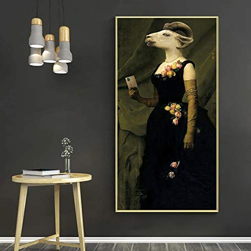 Graf der Ziege Kreative Tiermalerei Druck Auf Leinwand Kunst Poster Und Drucke Nordic Retro Art Bilder Für Wohnzimmer 40x80cm Rahmenlos von PYROJEWEL