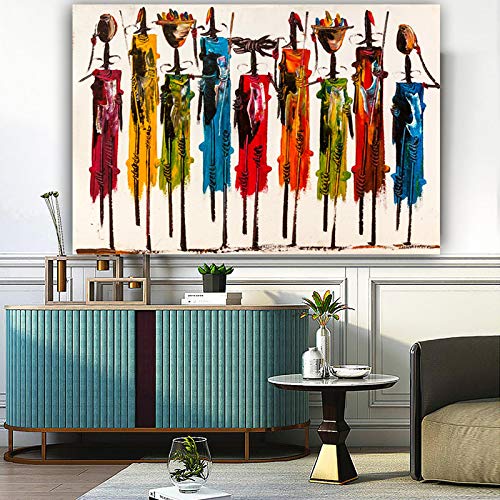 PYROJEWEL Moderne Kunst Bunte abstrakte afrikanische Frau Bilder drucken auf Leinwand Malerei Wandkunst Bilder für Wohnzimmer Dekor Home 60x120cm Rahmenlos… von PYROJEWEL