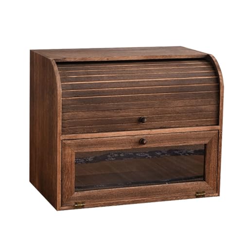 PYROSUN 15,74 Zoll Doppelschicht Große Holzbrotbox for Küchentheke Teekannenvitrine Retro Arbeitsplatten-Lagerschrank Küchenvorratsschrank von PYROSUN