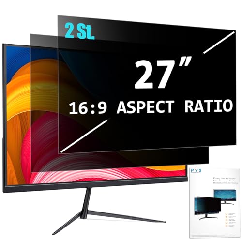 PYS 2 Stück 27 Zoll Monitor Blickschutzfilter für Computer 16:9 Seitenverhältnis, Anti-Blaulicht Blendfrei Abnehmbare 27" Privacy Screen Bildschirmschutzfolie Monitor Sichtschutzfolie von PYS
