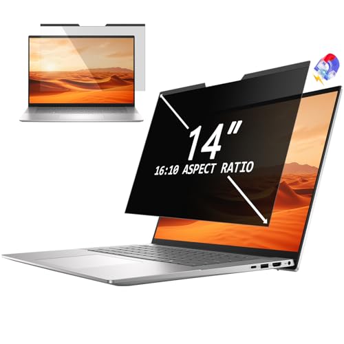 PYS Magnetisch Blickschutzfolie Laptop 14 Zoll 16:10 Seitenverhältnis Anti Spy Blaulicht Blocking Blendfrei Abnehmbarer Sichtschutz Folie Sichtschutzfilter mit 5mm Breiter Starker Magnete von PYS