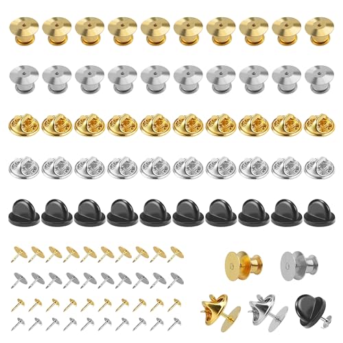 PYSEOSISE Pin Verschluss, 80 Paar Anstecker Verschluss, Schmetterling Pin Verschlüsse Butterfly Clips Pin Locking Pin Backs mit Blank Pins für DIY Krawatten Jacken Hüte Handwerk von PYSEOSISE