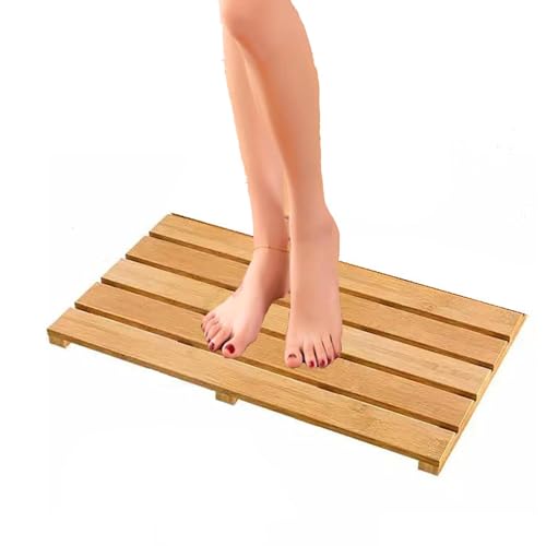 1 Stück wasserdichte, rutschfeste Duschmatte aus Bambus – natürliche Badematte aus Holz for Küche, Schlafzimmer, Badewanne, Toilette und Haustiere(40x50cm) von PYSyansu