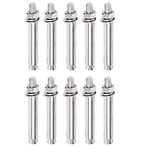 10 Stück M6-Dehnschrauben aus Edelstahl – robuste Sechskant-Dehnschraubenhülsenanker zur Wand- und Bodenbefestigung(M6x50mm) von PYSyansu