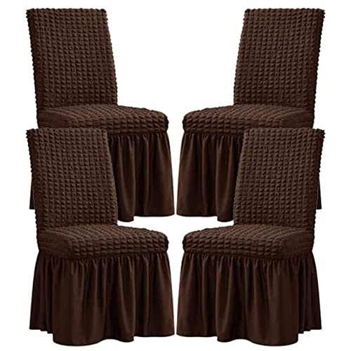 PYSyansu Stretch-Stuhlhussen for das Esszimmer – Abnehmbarer und waschbarer Stuhlschutz for Hochzeiten, Bankette und Partys(Brown,4pack) von PYSyansu
