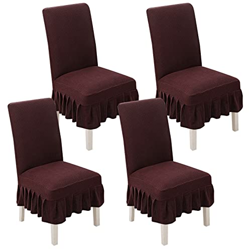 Stretch-Esszimmerstuhlhussen, 2er-/4er-/6er-Set, gerüschte Schonbezüge for Parson-Stühle, for Hochzeiten, Partys und als Heimdekoration(Dark Coffee,4pack) von PYSyansu