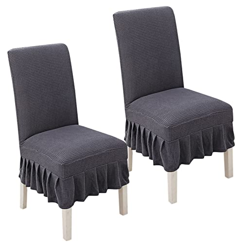 Stretch-Esszimmerstuhlhussen, 2er-/4er-/6er-Set, gerüschte Schonbezüge for Parson-Stühle, for Hochzeiten, Partys und als Heimdekoration(Dark Grey,2pack) von PYSyansu
