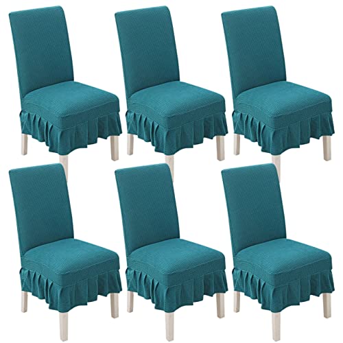 Stretch-Esszimmerstuhlhussen, 2er-/4er-/6er-Set, gerüschte Schonbezüge for Parson-Stühle, for Hochzeiten, Partys und als Heimdekoration(Gemstone Blue,6pack) von PYSyansu