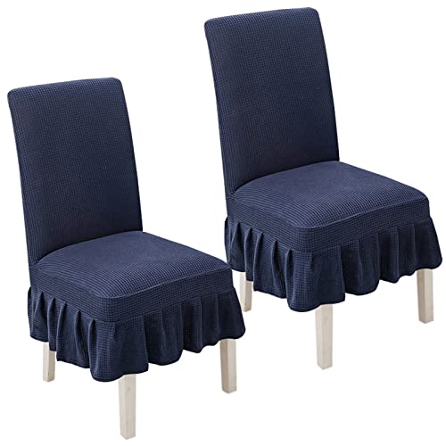 Stretch-Esszimmerstuhlhussen, 2er-/4er-/6er-Set, gerüschte Schonbezüge for Parson-Stühle, for Hochzeiten, Partys und als Heimdekoration(Navy Blue,2pack) von PYSyansu