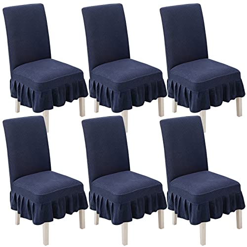 Stretch-Esszimmerstuhlhussen, 2er-/4er-/6er-Set, gerüschte Schonbezüge for Parson-Stühle, for Hochzeiten, Partys und als Heimdekoration(Navy Blue,6pack) von PYSyansu