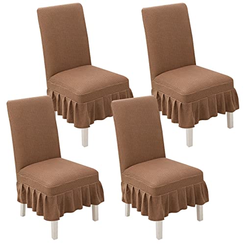 Stretch-Esszimmerstuhlhussen, 2er-/4er-/6er-Set, gerüschte Schonbezüge for Parson-Stühle, for Hochzeiten, Partys und als Heimdekoration(Shallow Coffee,4pack) von PYSyansu